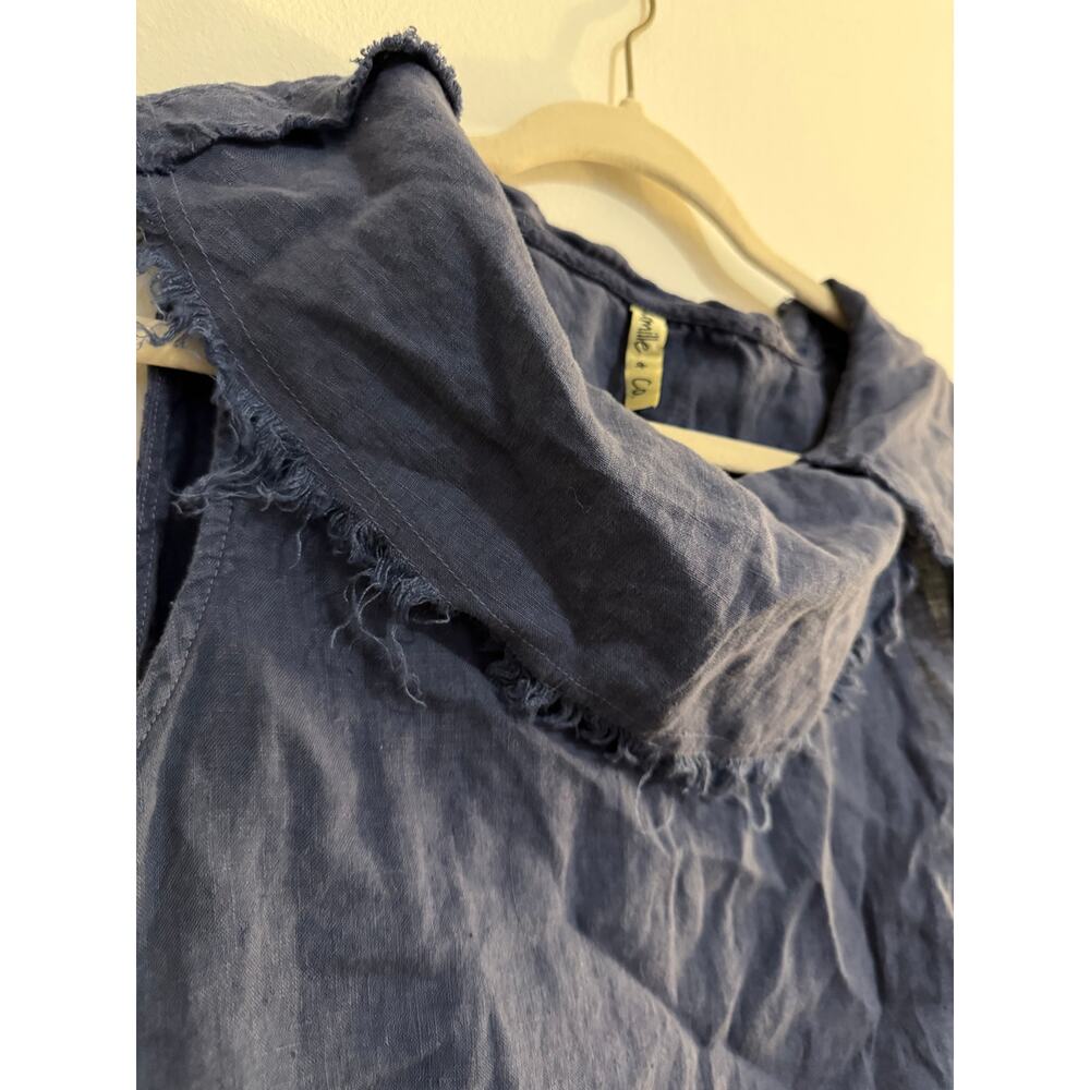 Camille & Co Sz S Oversized Blue 100% Pre-shrunk Linen Lagenlook Raw Seam Tunic - Picture 4 of 8